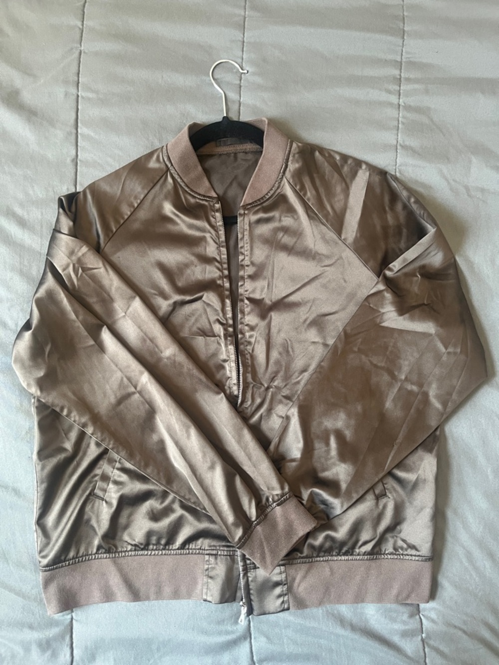 Uniqlo Satin Bomber Jacket in Taupe Brown